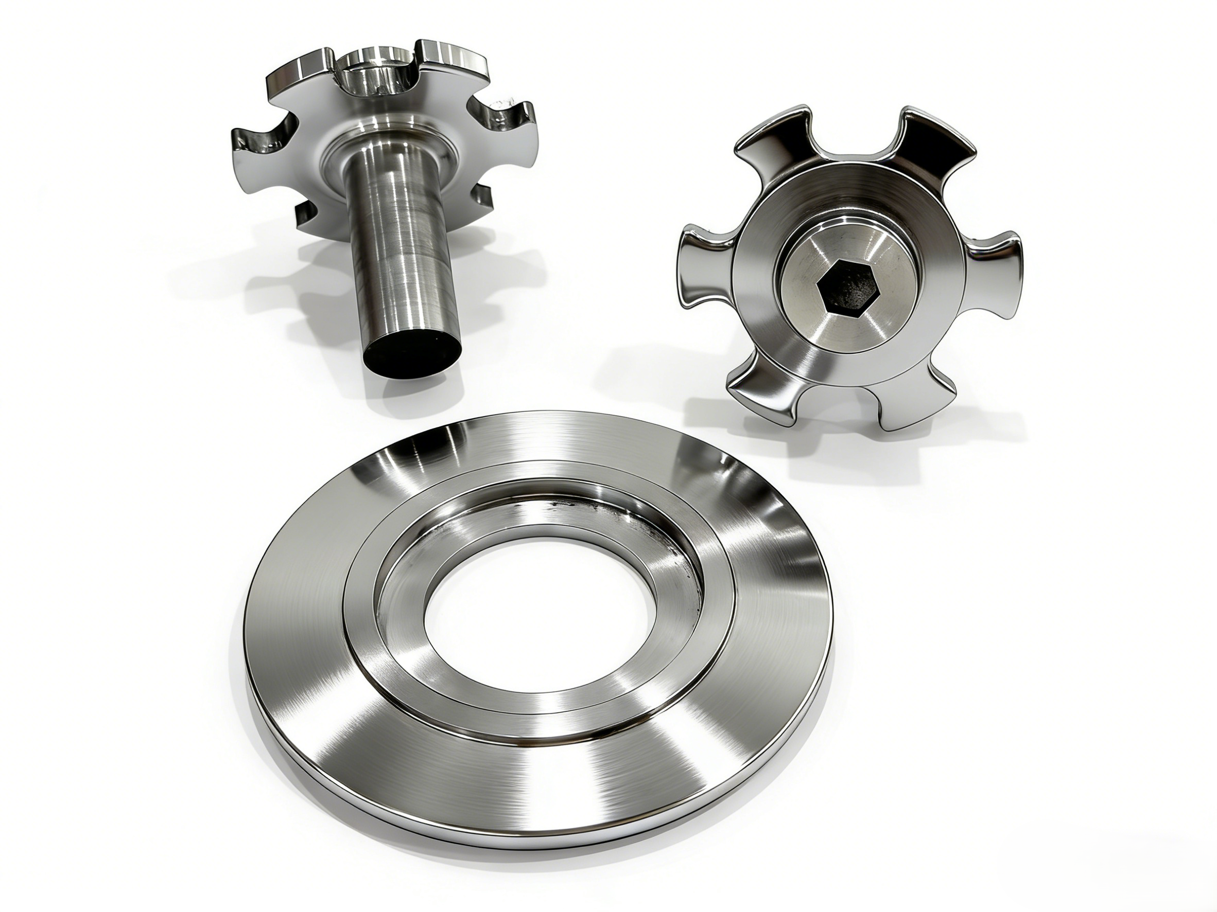 异形零件产品展示，多种形状的金属零件，表面处理精细，尺寸精确，展现复杂零件加工能力